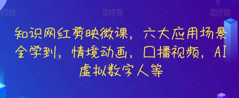 知识网红剪映微课，六大应用场景全学到，情境动画，囗播视频，AI虚拟数字人等-云商网创