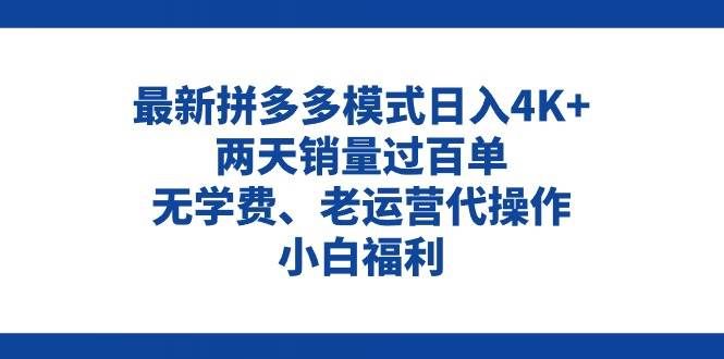 （11189期）拼多多最新模式日入4K+两天销量过百单，无学费、老运营代操作、小白福利-云商网创