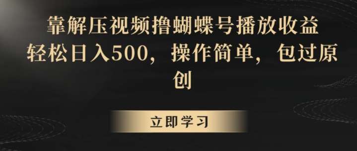 靠解压视频撸蝴蝶号播放收益，轻松日入500，操作简单，包过原创【揭秘】-云商网创