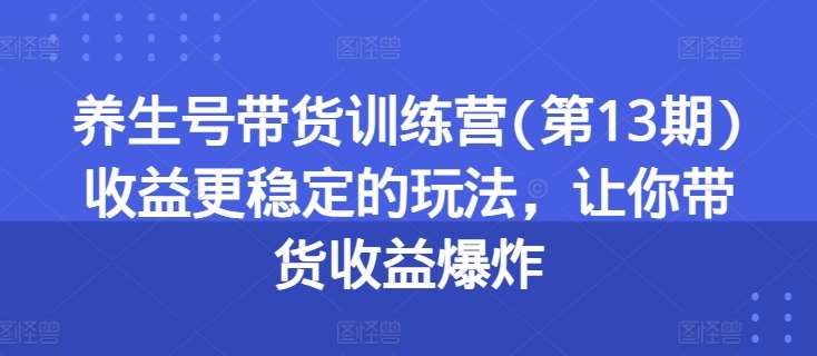 养生号带货训练营(第13期)收益更稳定的玩法，让你带货收益爆炸-云商网创