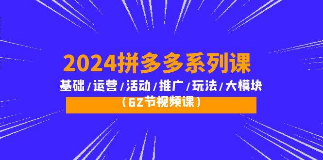 （10019期）2024拼多多系列课：基础/运营/活动/推广/玩法/大模块（62节视频课）-云商网创