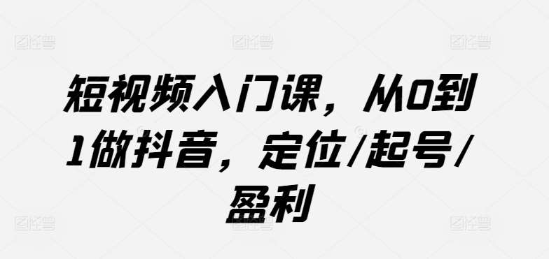 短视频入门课，从0到1做抖音，定位/起号/盈利-云商网创