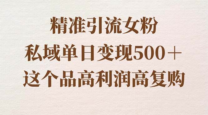 （8742期）精准引流女粉，私域单日变现500＋，高利润高复购，保姆级实操教程分享-云商网创