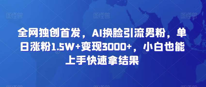 全网独创首发，AI换脸引流男粉，单日涨粉1.5W+变现3000+，小白也能上手快速拿结果【揭秘】-云商网创