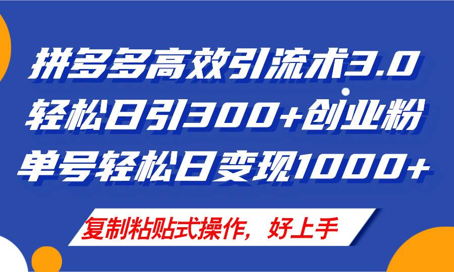 拼多多店铺引流技术3.0，日引300+付费创业粉，单号轻松日变现1000+-云商网创