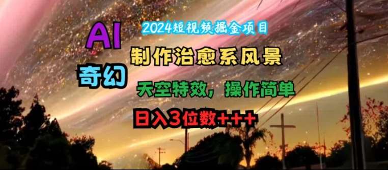 2024短视频掘金项目，AI制作治愈系风景，奇幻天空特效，操作简单，日入3位数【揭秘】-云商网创