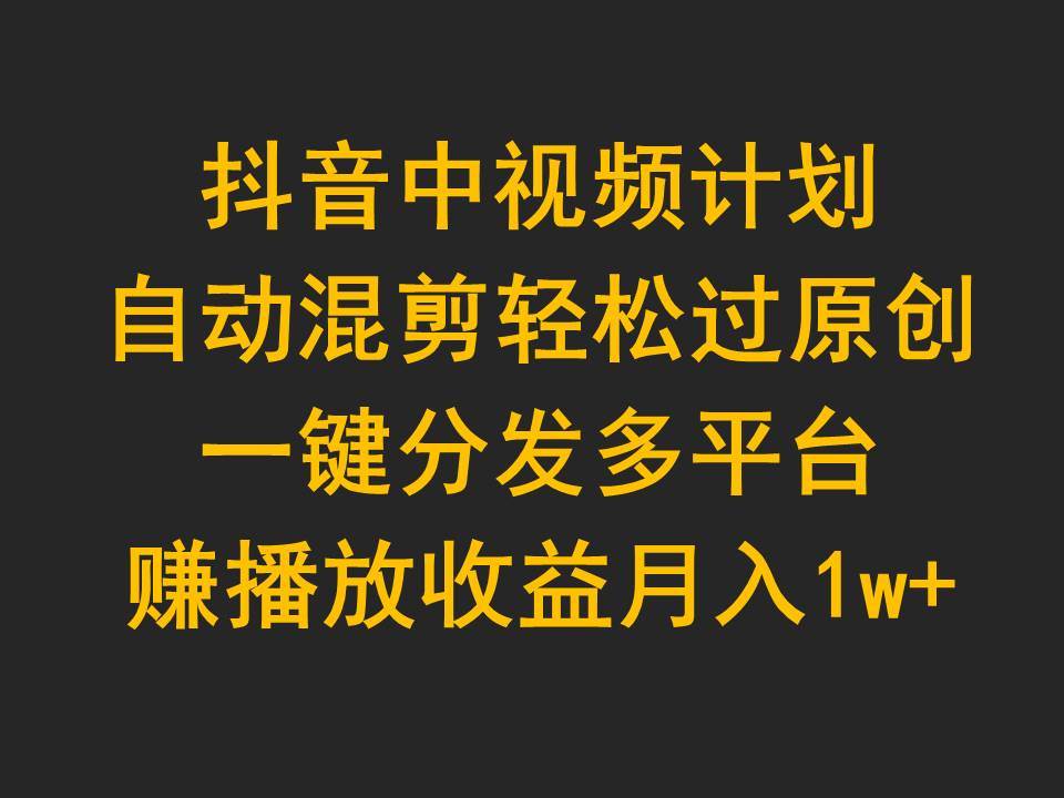 抖音中视频计划，自动混剪轻松过原创，一键分发多平台赚播放收益，月入1w+-云商网创