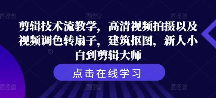 剪辑技术流教学，高清视频拍摄以及视频调色转扇子，建筑抠图，新人小白到剪辑大师-云商网创