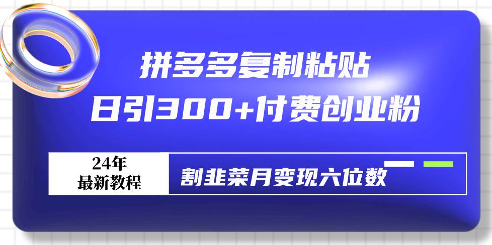 拼多多复制粘贴日引300+付费创业粉，割韭菜月变现六位数最新教程！-云商网创