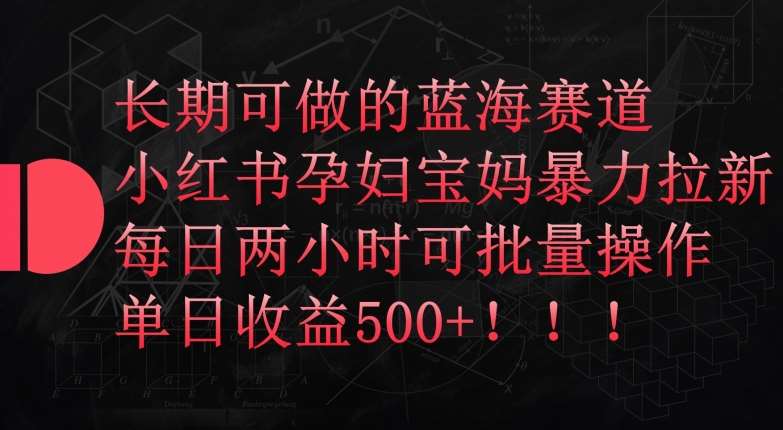 长期可做的蓝海赛道，小红书孕妇宝妈暴力拉新玩法，每日两小时可批量操作，单日收益500+【揭秘】-云商网创