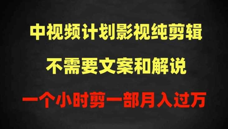 中视频计划影视纯剪辑，不需要文案和解说，一个小时剪一部，100%过原创月入过万【揭秘】-云商网创