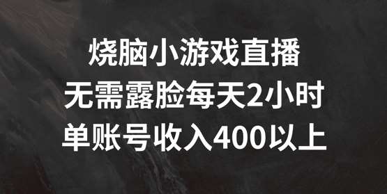 烧脑小游戏直播，无需露脸每天2小时，单账号日入400+【揭秘】-云商网创