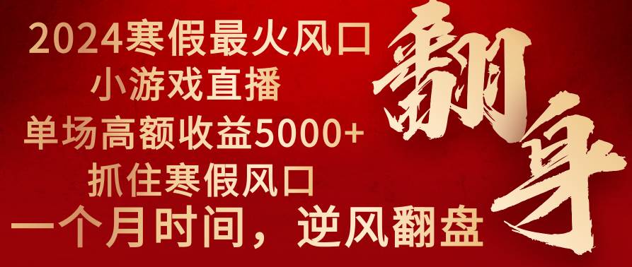 （8766期）2024年最火寒假风口项目 小游戏直播 单场收益5000+抓住风口 一个月直接提车-云商网创