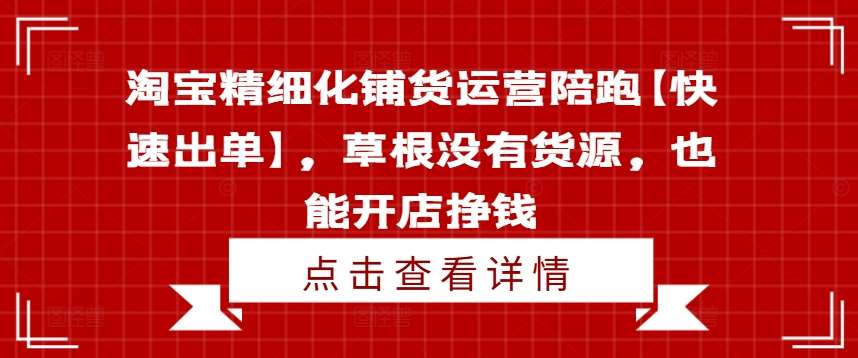 淘宝精细化铺货运营陪跑【快速出单】，草根没有货源，也能开店挣钱-云商网创