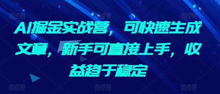 AI掘金实战营，可快速生成文章，新手可直接上手，收益趋于稳定-云商网创