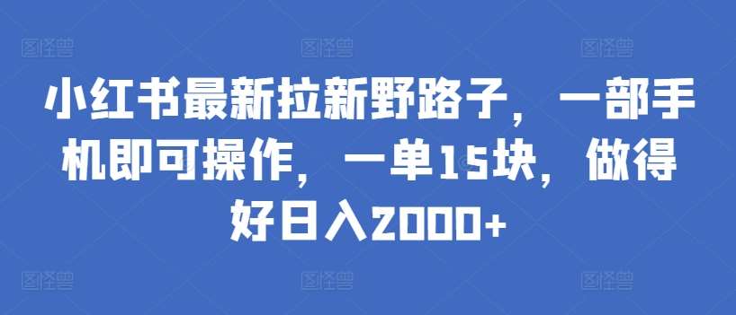 小红书最新拉新野路子，一部手机即可操作，一单15块，做得好日入2000+【揭秘】-云商网创