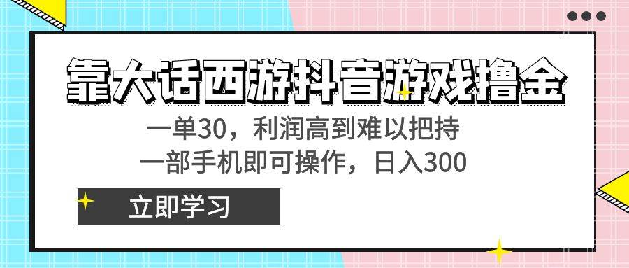 （8896期）靠大话西游抖音游戏撸金，一单30，利润高到难以把持，一部手机即可操作…-云商网创