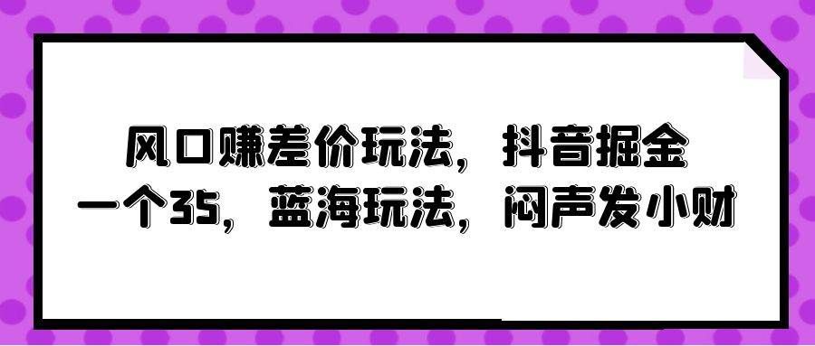 （10022期）风口赚差价玩法，抖音掘金，一个35，蓝海玩法，闷声发小财-云商网创