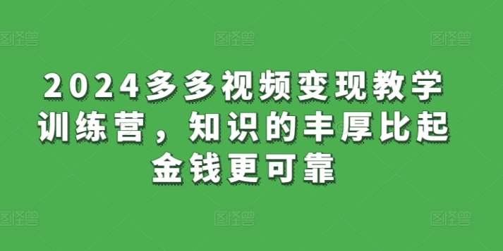 2024多多视频变现教学训练营，知识的丰厚比起金钱更可靠-云商网创