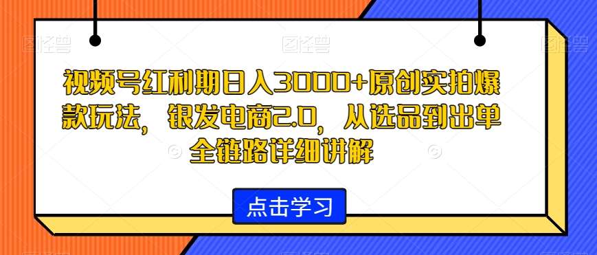 视频号红利期日入3000+原创实拍爆款玩法，银发电商2.0，从选品到出单全链路详细讲解【揭秘】-云商网创