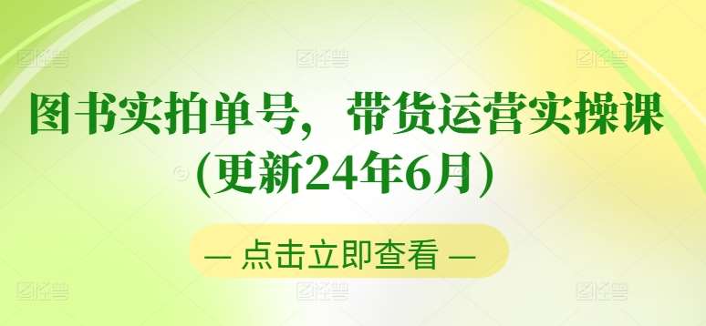 图书实拍单号，带货运营实操课(更新24年6月)，0粉起号，老号转型，零基础入门+进阶-云商网创