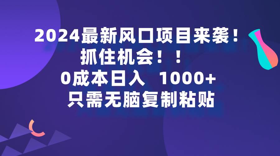 （9899期）2024最新风口项目来袭，抓住机会，0成本一部手机日入1000+，只需无脑复…-云商网创