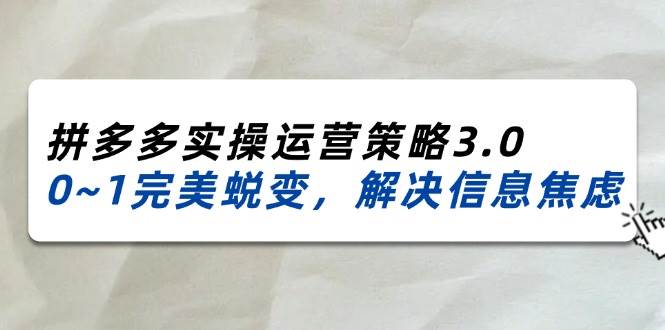 （11658期）2024_2025拼多多实操运营策略3.0，0~1完美蜕变，解决信息焦虑（38节）-云商网创