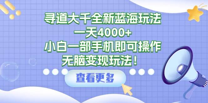 寻道大千全新蓝海玩法，一天4000+，小白一部手机即可操作，无脑变现玩法！-云商网创