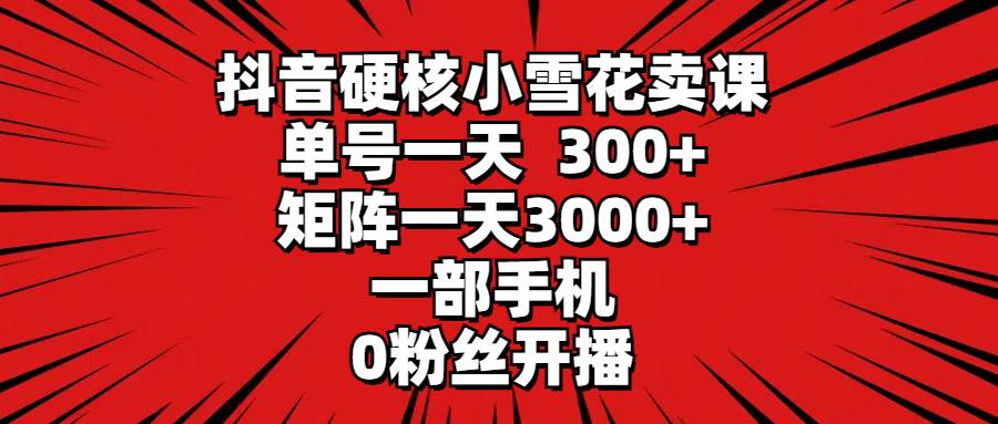 抖音硬核小雪花卖课，单号一天300+，矩阵一天3000+，一部手机0粉丝开播-云商网创