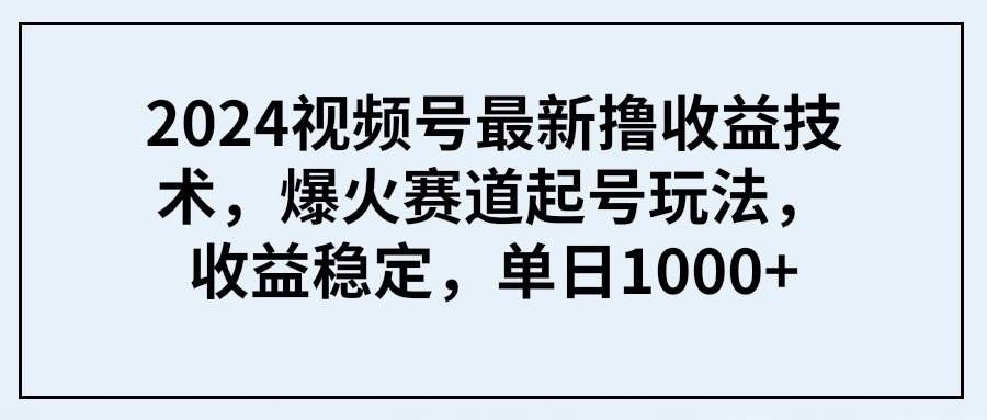 （9651期） 2024视频号最新撸收益技术，爆火赛道起号玩法，收益稳定，单日1000+-云商网创