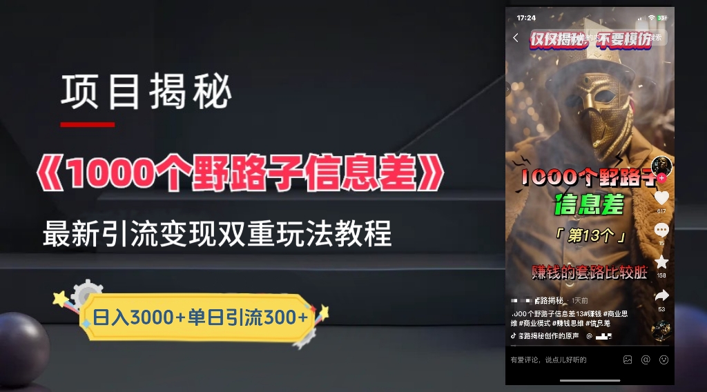 一千个野路子信息差24年最新玩法教程附带变现方法和引流的玩法具体拆解-云商网创