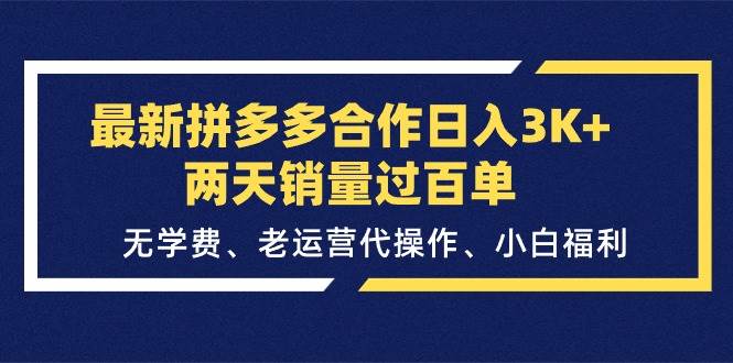 最新拼多多合作日入3K+两天销量过百单，无学费、老运营代操作、小白福利-云商网创