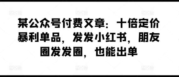 某公众号付费文章：十倍定价暴利单品，发发小红书，朋友圈发发圈，也能出单-云商网创