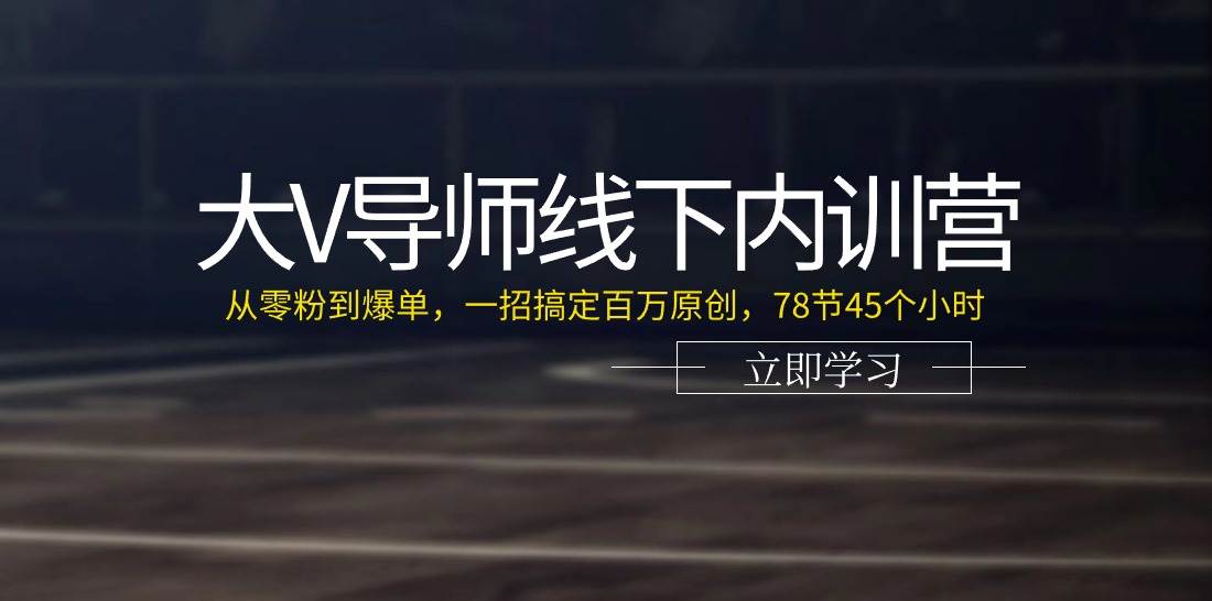 大V导师线下内训营：从零粉到爆单，一招搞定百万原创（78节45个小时）-云商网创