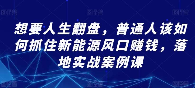 想要人生翻盘，普通人该如何抓住新能源风口赚钱，落地实战案例课-云商网创