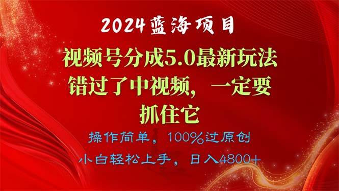 2024蓝海项目，视频号分成计划5.0最新玩法，错过了中视频，一定要抓住…-云商网创