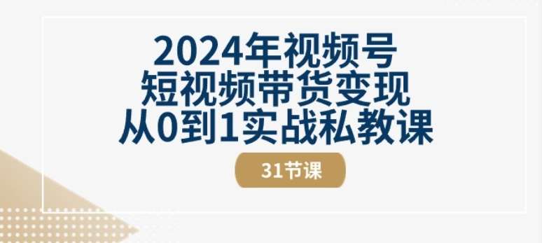 2024年视频号短视频带货变现从0到1实战私教课(31节视频课)-云商网创