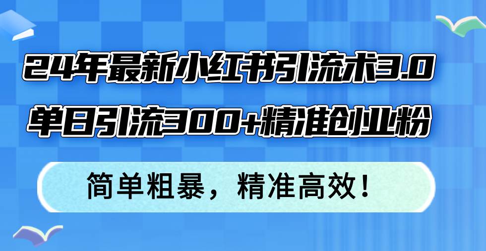 24年最新小红书引流术3.0，单日引流300+精准创业粉，简单粗暴，精准高效！-云商网创