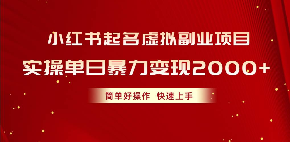 （10856期）小红书起名虚拟副业项目，实操单日暴力变现2000+，简单好操作，快速上手-云商网创