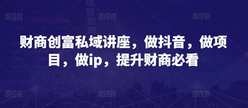 财商创富私域讲座，做抖音，做项目，做ip，提升财商必看-云商网创