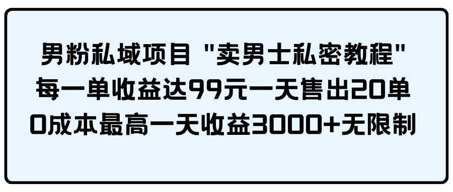 男粉私域项目 卖男士私密教程 每一单收益达99元一天售出20单-云商网创