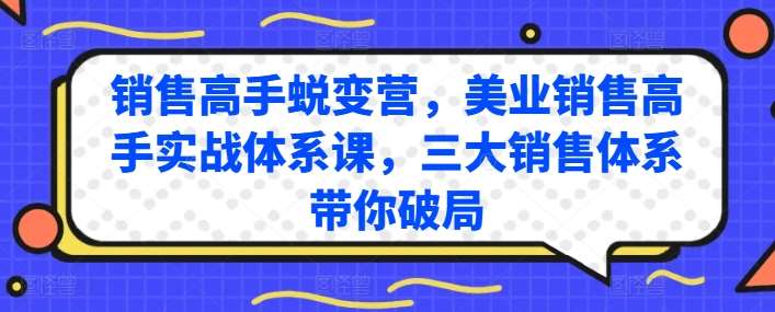 销售高手蜕变营，美业销售高手实战体系课，三大销售体系带你破局-云商网创