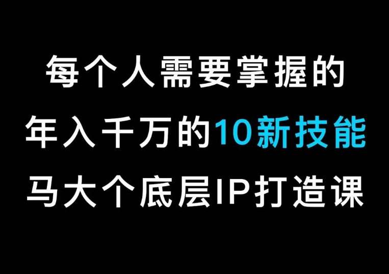 马大个的IP底层逻辑课，​每个人需要掌握的年入千万的10新技能，约会底层IP打造方法！-云商网创