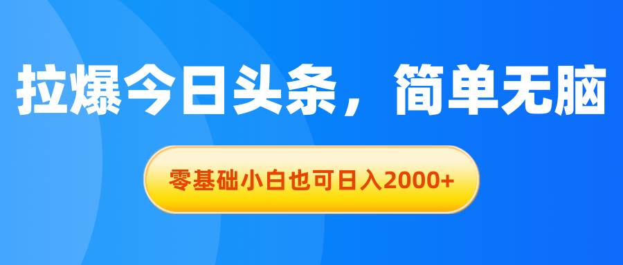拉爆今日头条，简单无脑，零基础小白也可日入2000+-云商网创