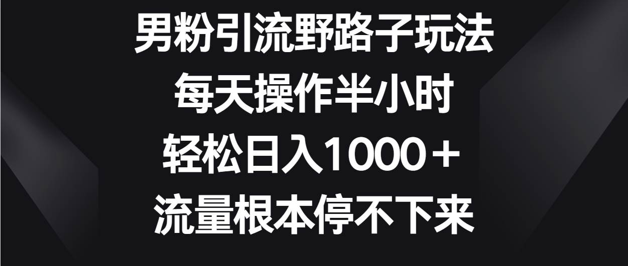 男粉引流野路子玩法，每天操作半小时轻松日入1000＋，流量根本停不下来-云商网创