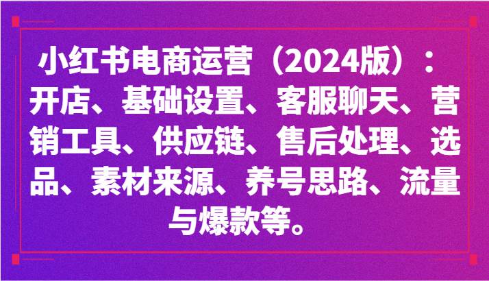 小红书电商运营（2024版）：开店、设置、供应链、选品、素材、养号、流量与爆款等-云商网创