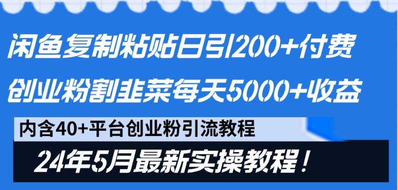 闲鱼复制粘贴日引200+付费创业粉，24年5月最新方法！割韭菜日稳定5000+收益-云商网创