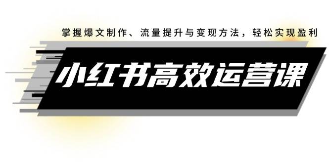 （12369期）小红书高效运营课：掌握爆文制作、流量提升与变现方法，轻松实现盈利-云商网创