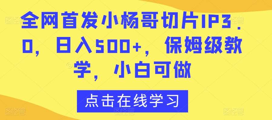 全网首发小杨哥切片IP3.0，日入500+，保姆级教学，小白可做【揭秘】-云商网创