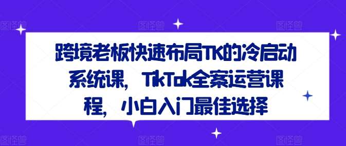 跨境老板快速布局TK的冷启动系统课，TikTok全案运营课程，小白入门最佳选择-云商网创